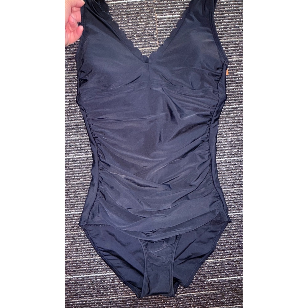 Shade & Shore One Piece Swimsuit Women M Long Black NEW Tummy Control Ruched